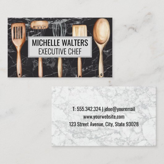 Houten keukengerei | Marmer Visitekaartje (Voorkant / Achterkant)