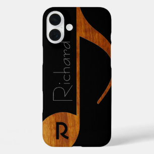 Houten-kleur muzieknoot met naam iPhone 16 plus hoesje