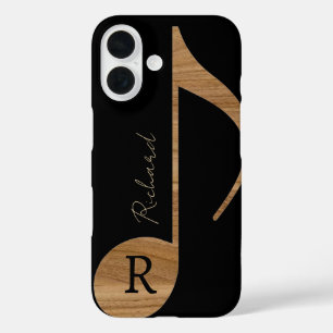 Houten-kleur muzieknoot met naam iPhone 16 hoesje