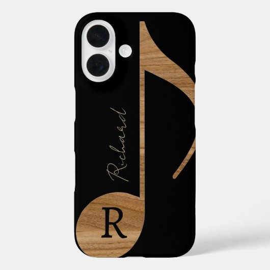 Houten-kleur muzieknoot met naam Case-Mate iPhone case (Achterkant)