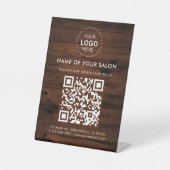 Houten Kleur Salon Business QR Code en Logo Reclamebord Met Voetstuk (Voorkant)
