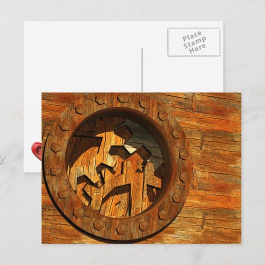 houten klok briefkaart (Voorkant / Achterkant)