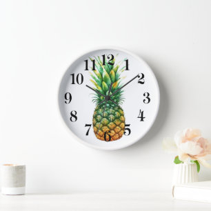 Houten Klok met Ananasprint