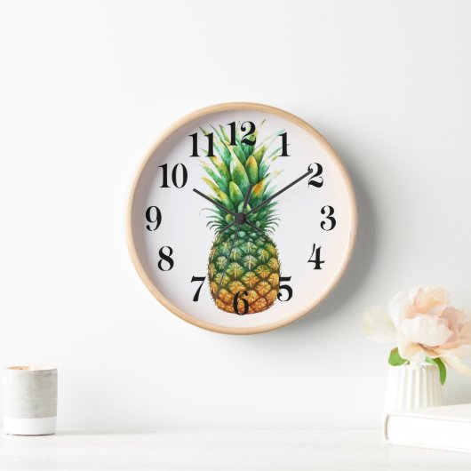 Houten Klok met Ananasprint (Huis)