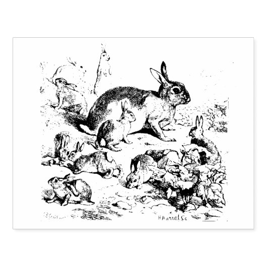 Houten Konijnenfamilie Stempel (Afrduk)