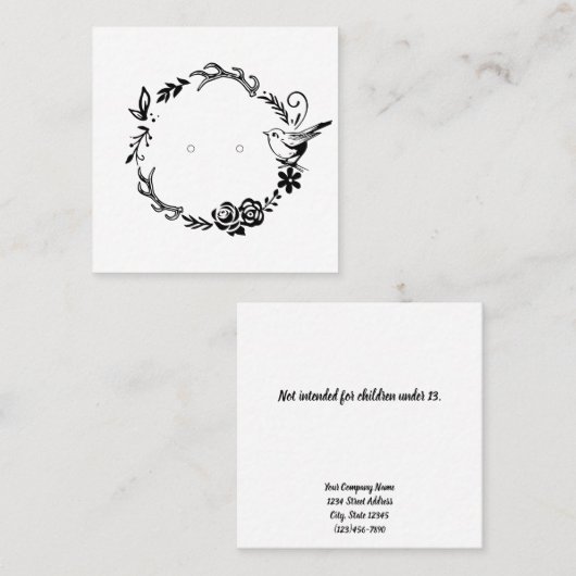 Houten krans met spelden oorbel displaykaart afsprakenkaartje (Voorkant / Achterkant)