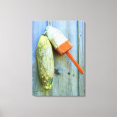 Houten kreeftenboeien verpakt canvas afdruk (Voorkant)