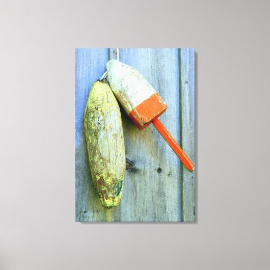 Houten kreeftenboeien verpakt canvas afdruk (Voorkant)