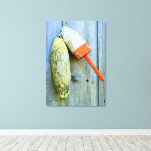 Houten kreeftenboeien verpakt canvas afdruk (Insitu (Houten vloer))