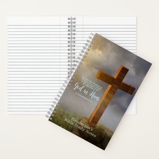 Houten Kruis Bijbel vers gepersonaliseerd Notitieboek (Binnen)