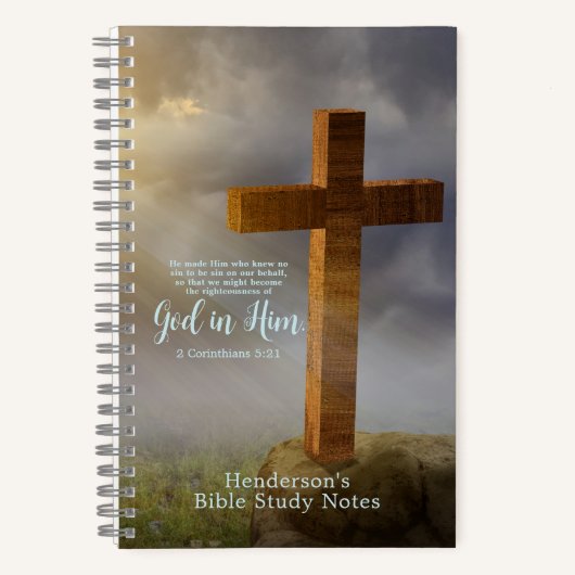 Houten Kruis Bijbel vers gepersonaliseerd Notitieboek (Voorkant)