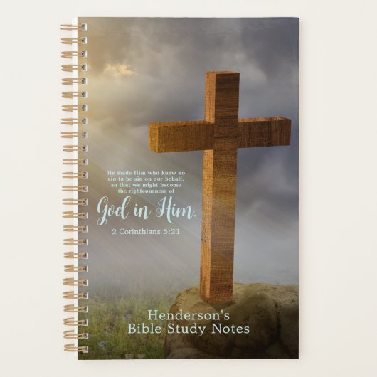 Houten Kruis Bijbel vers gepersonaliseerd Planner (Voorkant)