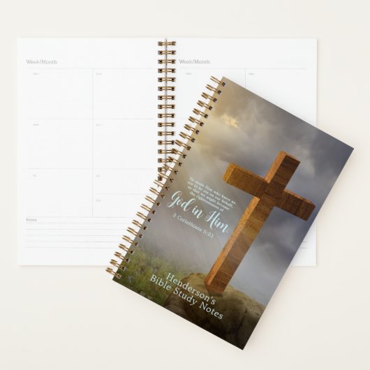 Houten Kruis Bijbel vers gepersonaliseerd Planner (Display)