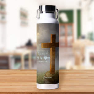 Houten Kruis Bijbel vers gepersonaliseerd Waterfles