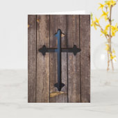 Houten kruis blank wenskaart religieus kaart (Gele Bloem)