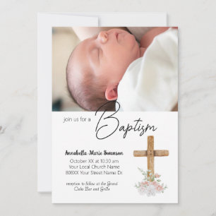 Houten Kruis en Aangepaste Foto Doopfeest Baby Mei Kaart