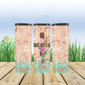 Houten kruis met bloemenontwerp op luipaardprint thermosbeker