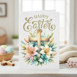 Houten Kruis Met Lelies Aangepaste Christelijke Pa Feestdagen Kaart