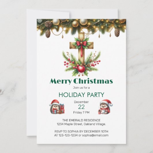 Houten Kruis met Rode Boog Kerstmis Kaart (Voorkant)