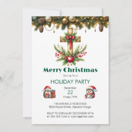 Houten Kruis met Rode Boog Kerstmis Kaart