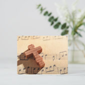 Houten kruis op bladmuziekpapier briefkaart (Staand voorkant)