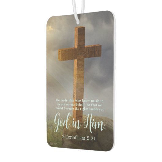 Houten Kruis Schrift Bijbelvers Luchtverfrisser (Links)