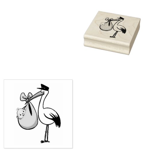 Houten Kunststempels/Ooievaar met Baby Rubberstempel (Gestempeld)