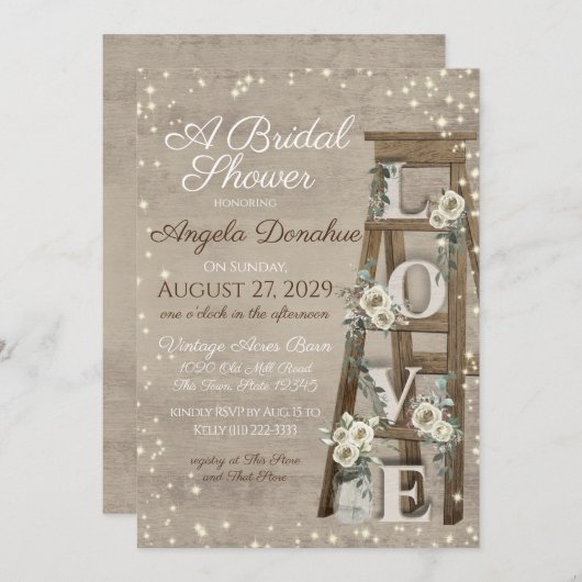  houten ladder en Rozen Sparkle Bridal Kaart (Voorkant / Achterkant)