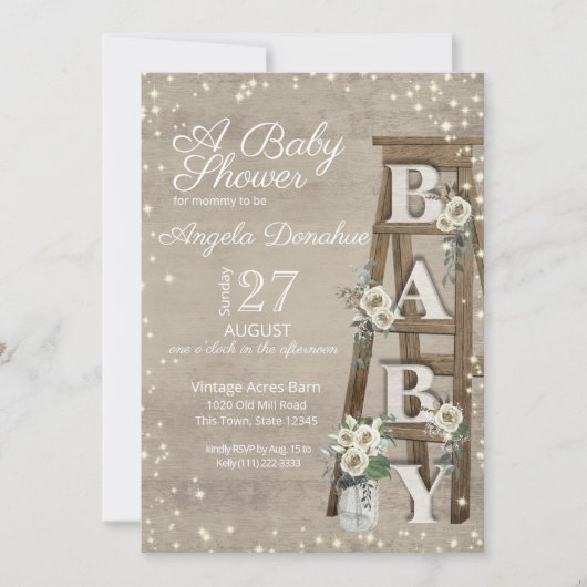 houten ladder en Sparkle Baby shower Kaart (Voorkant)