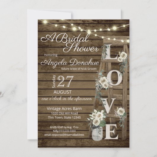  houten ladder en witte rozen Vrijgezellenfeest Kaart (Voorkant)