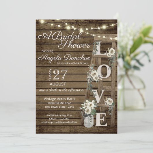  houten ladder en witte rozen Vrijgezellenfeest Kaart (Staand voorkant)