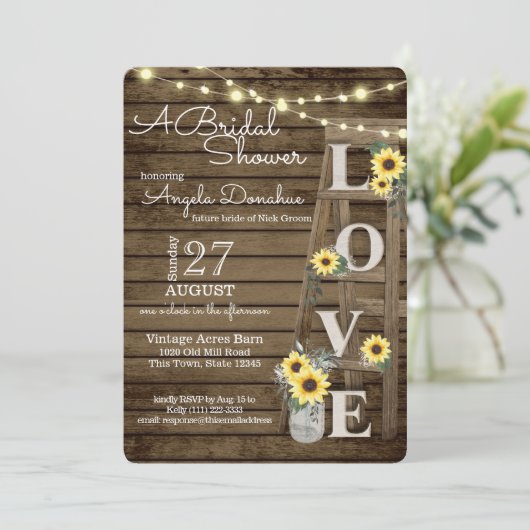  houten ladder en zonnebloemen Vrijgezellenfeest Kaart (Staand voorkant)