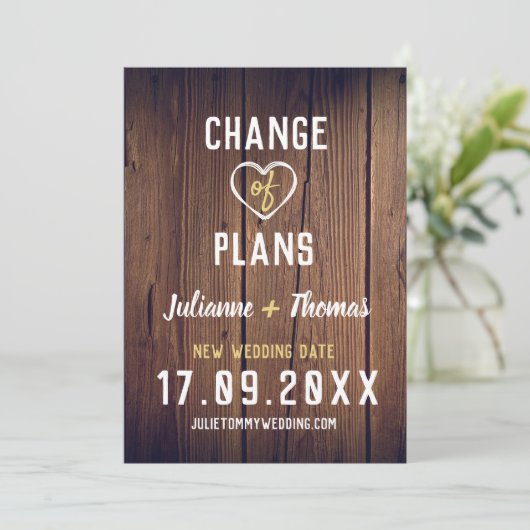 Houten Landelijke Persoonlijke Script Wijziging va Save The Date (Staand voorkant)