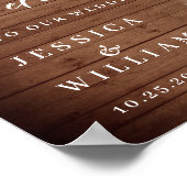 Houten lantaarn met roze rozen welkom bruiloft poster (Hoek)