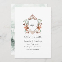Houten laurier crest monogram huwelijksfoto save the date