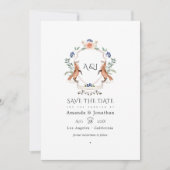 Houten Laurier Crest Monogram Trouwfoto Save The Date (Voorkant)