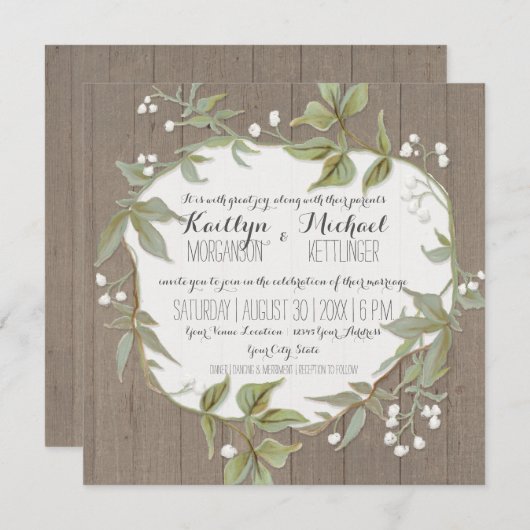 Houten laurierblad gebladerte met baby's adem kran kaart (Voorkant / Achterkant)