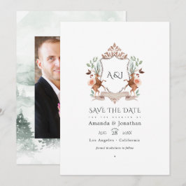 Houten lauwerkrans monogram trouwfoto save the date