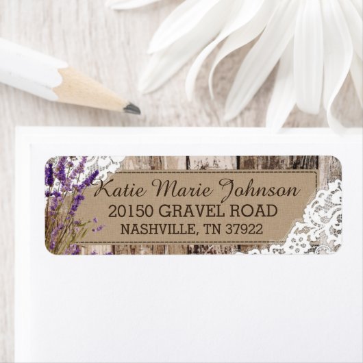 Houten Lavendel en Kant Rustiek Bruiloft Label (Insitu)