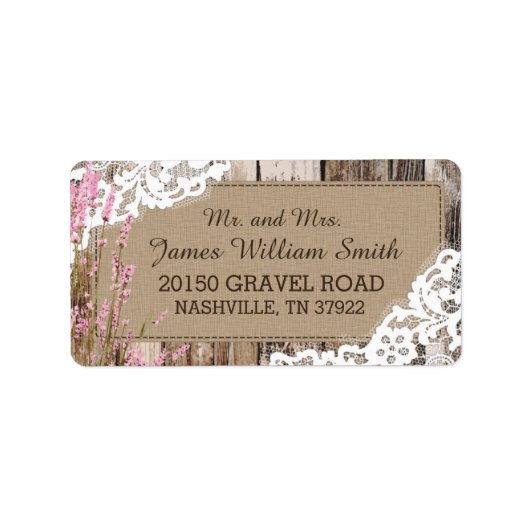 Houten Lavendel en Kant Rustiek Bruiloft Label (Voorkant)