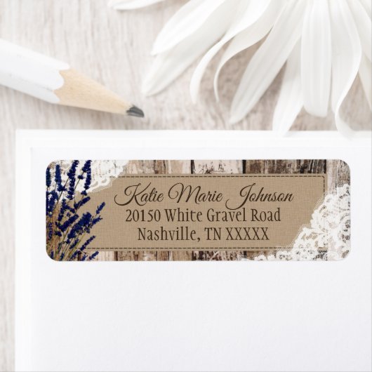 Houten Lavendel en Kant Rustiek Bruiloft Label (Insitu)