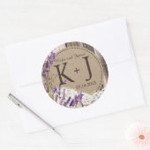 Houten Lavendel Kant Rustiek Monogram Bruiloft Lab Ronde Sticker (Envelop)