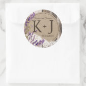 Houten Lavendel Kant Rustiek Monogram Bruiloft Lab Ronde Sticker (Tas)