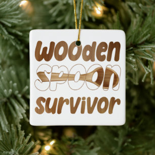 Houten lepel Overlevende Grappige Italiaanse Fun E Keramisch Ornament