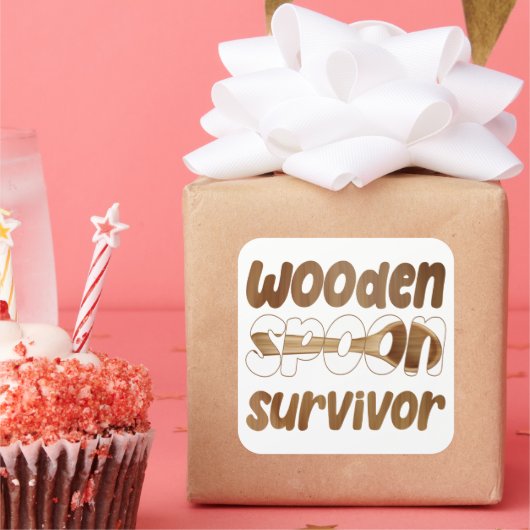 Houten lepel Overlevende Grappige Italiaanse Fun E Vierkante Sticker (Feest)