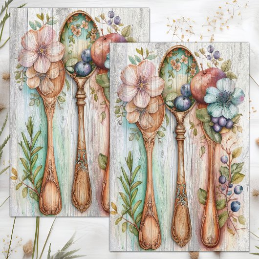 HOUTEN LEPELS FLORALE DECOUPAGE TISSUEPAPIER