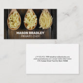 Houten lepels met pasta op tafel visitekaartje (Voorkant / Achterkant)