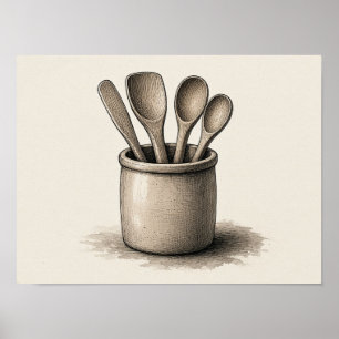 Houten Lepels Muurkunst Rustieke Keuken Poster