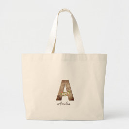 Houten letter bloem monogram pensionering Canvas t Grote Tote Bag