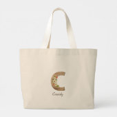Houten letter C bloemmonogram pensionering Canvas  Grote Tote Bag (Achterkant)